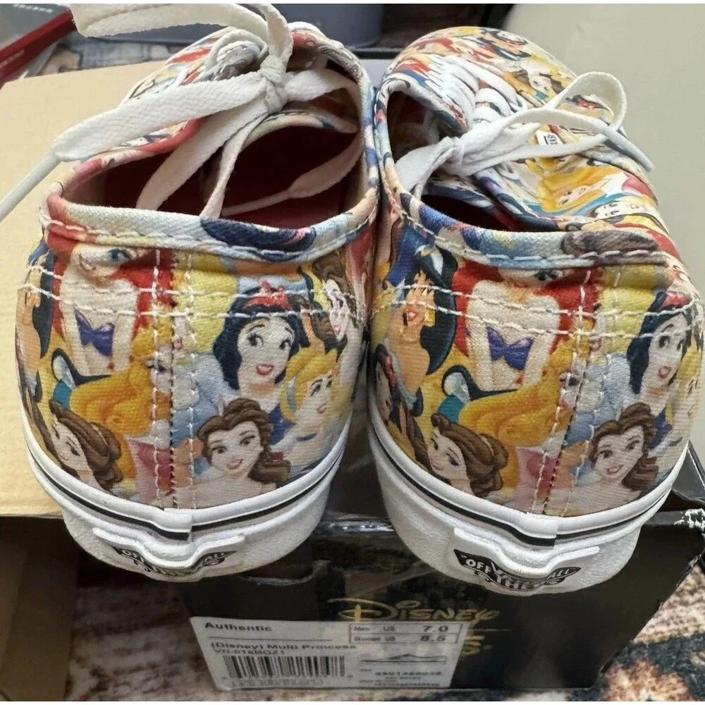 EUC W/BOX Disney Vans W8.5 M7 Princess Authentic All Over Print Sneakers Shoes